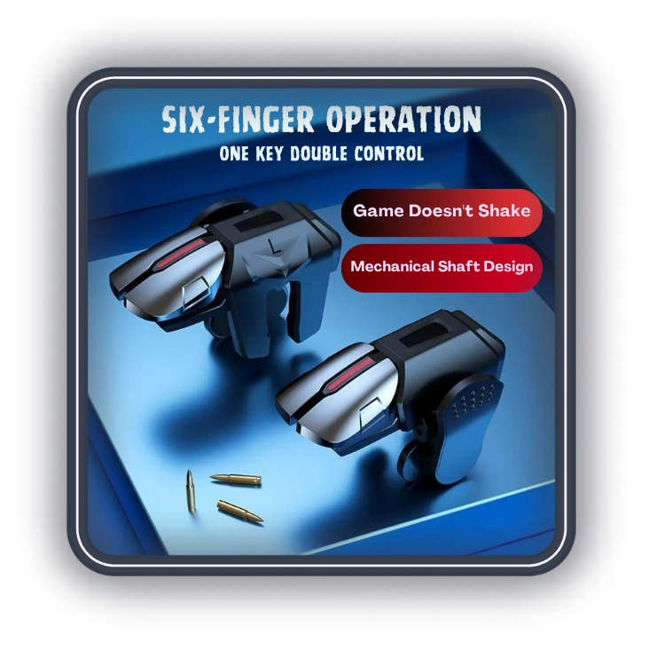 دسته بازی پابجی و کالاف دیوتی 6 انگشتی مدل G21 دسته بازی موبایل 6 انگشتی G21 با ماشه های روان